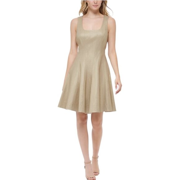 Tommy Hilfiger Gold Metallic Fit & Flare Mini Dress, NWT $149 Women’s Size 12 - Picture 1 of 13